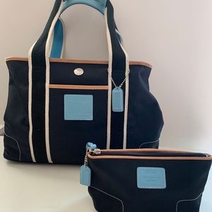 Coach Navy Hamptons Nylon Shoulder & Makeup Bag
